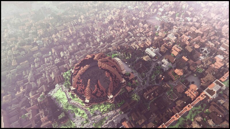 Minecraft City with Volcano — Brown