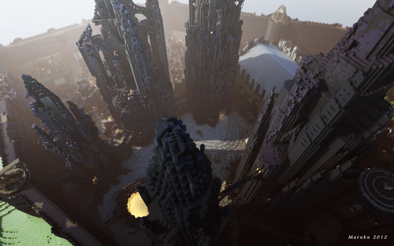 Minecraft Cityscape — Gray, Dramatic