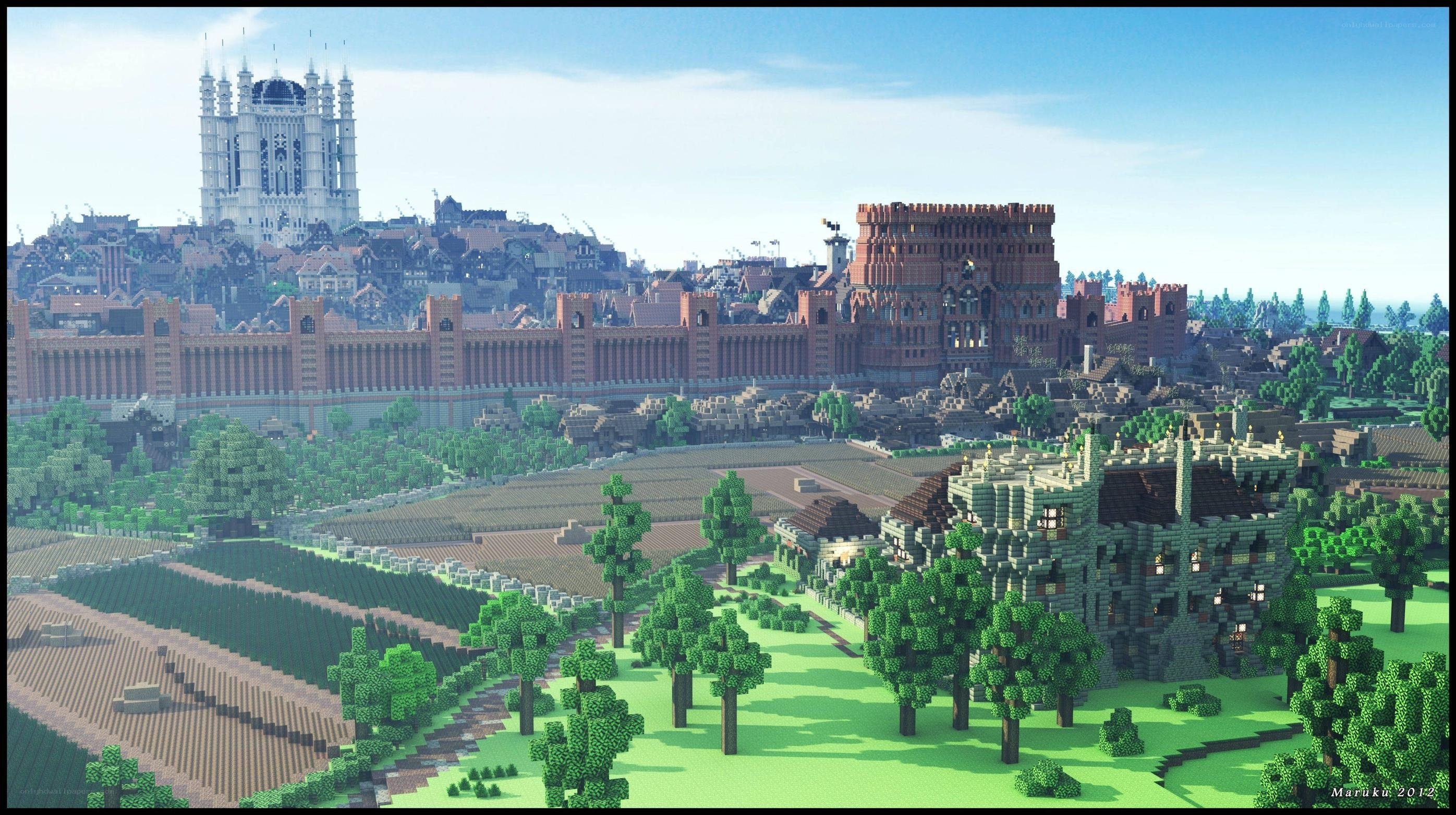Minecraft cityscape with castle