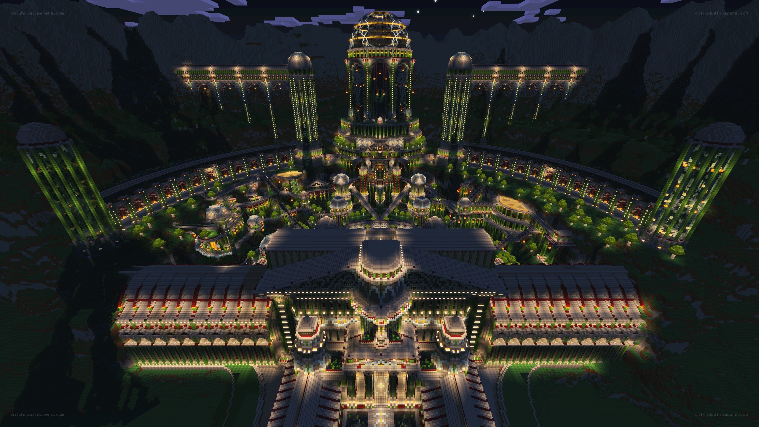 Minecraft fantasy city at night