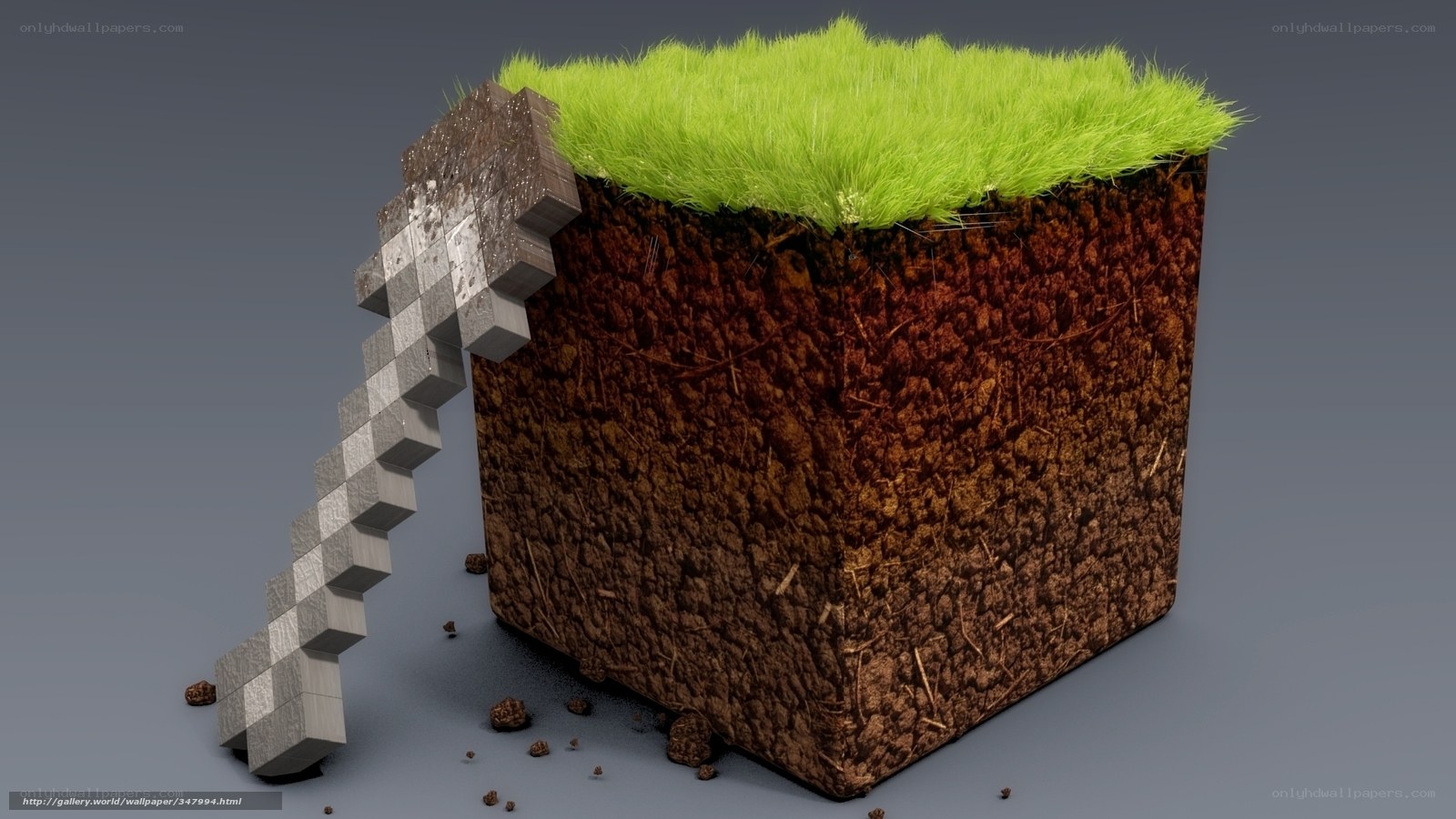 Minecraft grass block with pickaxe