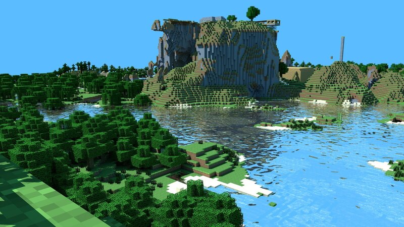 Minecraft Island Landscape — Green, Serene, Afternoon