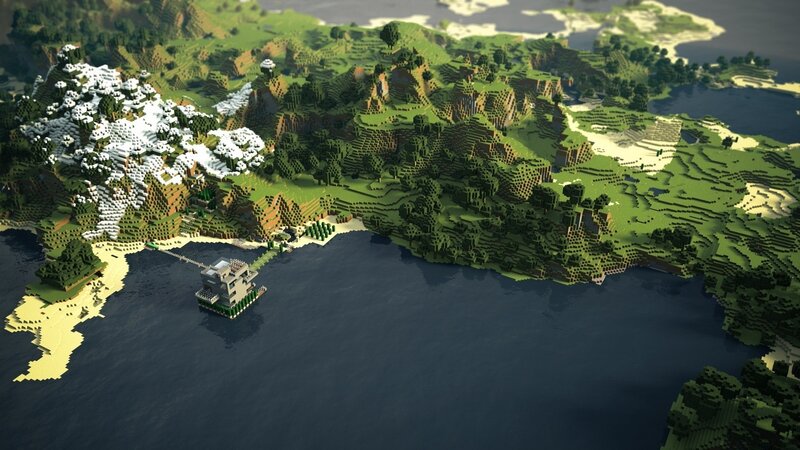 Minecraft Island Landscape — Green, Serene, Pixel Art