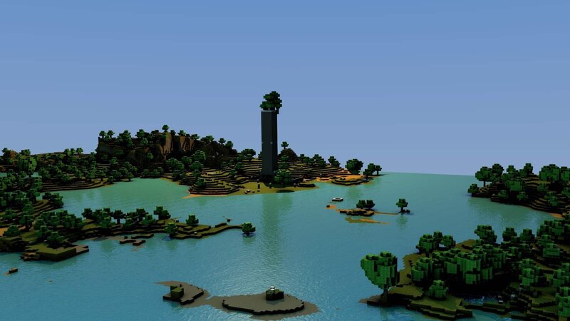 Minecraft island with lighthouse