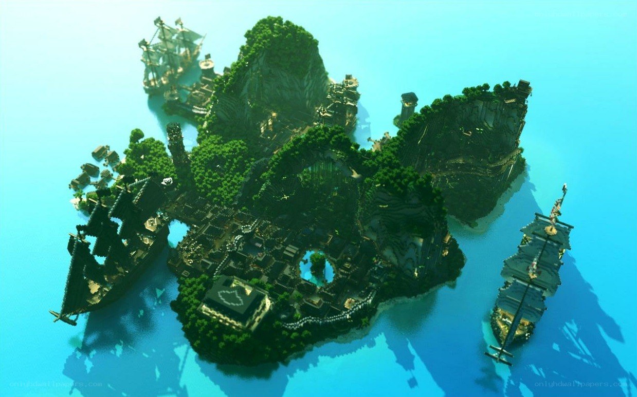 Minecraft island with ships