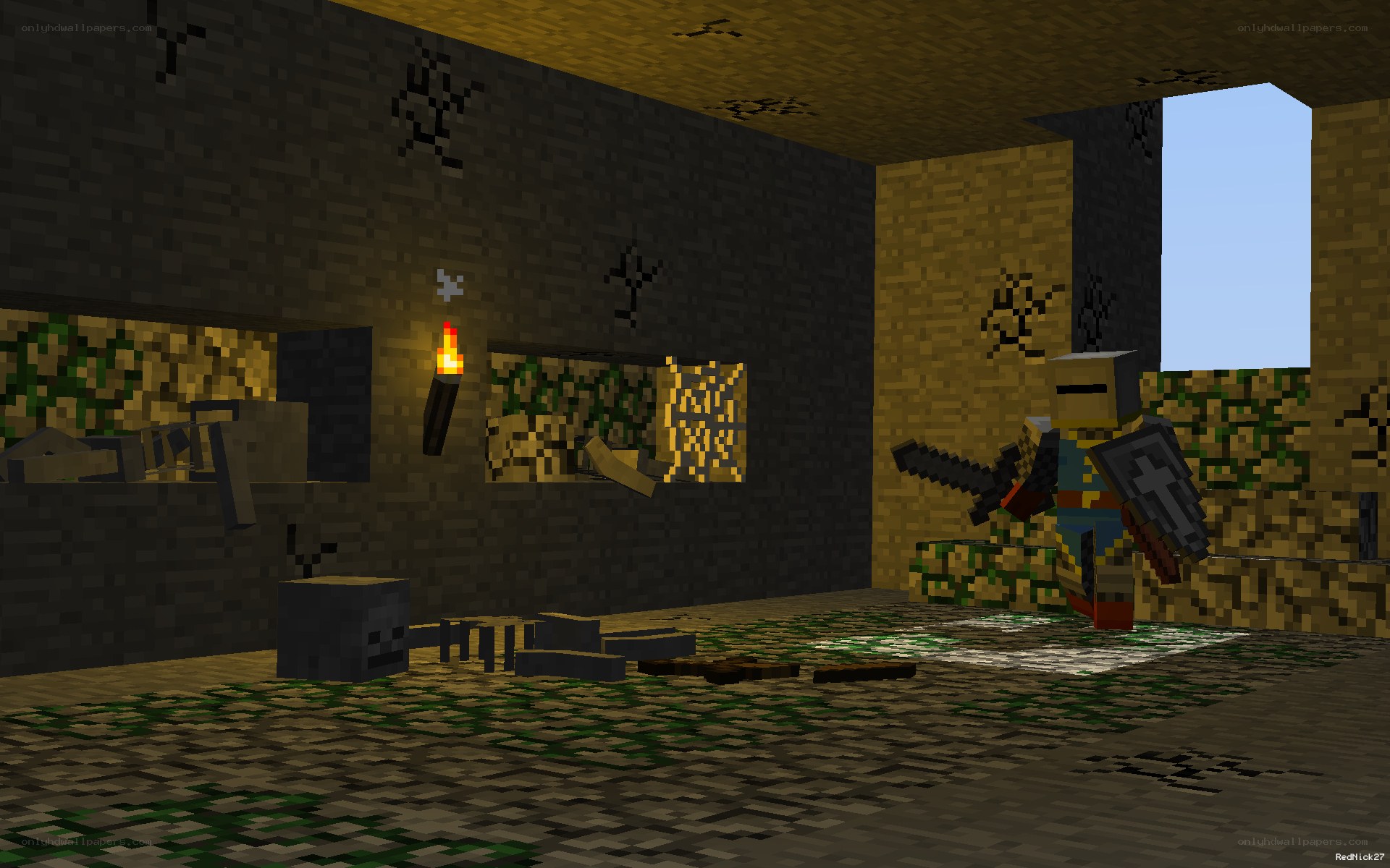 Minecraft knight in dungeon