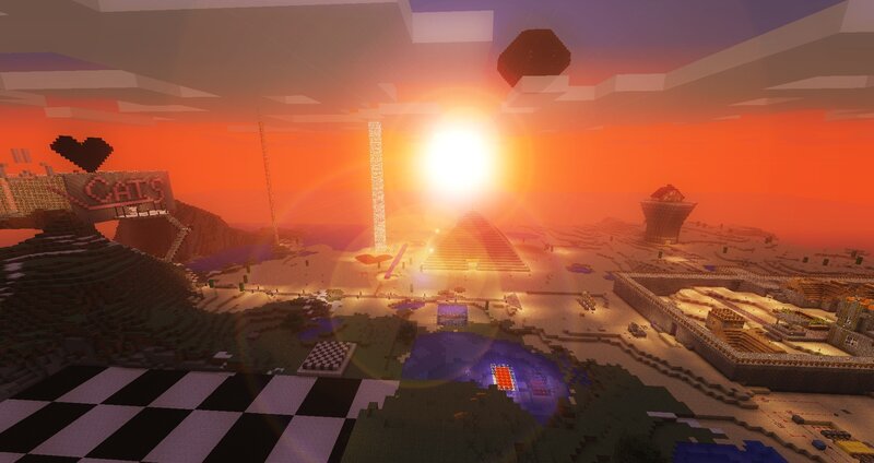 Minecraft Landscape at Sunset — Orange