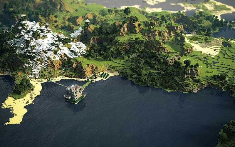 Minecraft landscape with coastal structure
