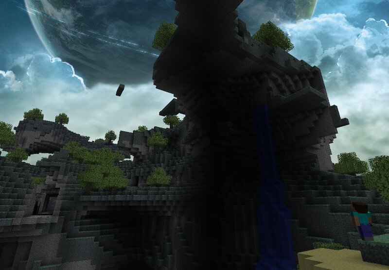 Minecraft landscape with planet