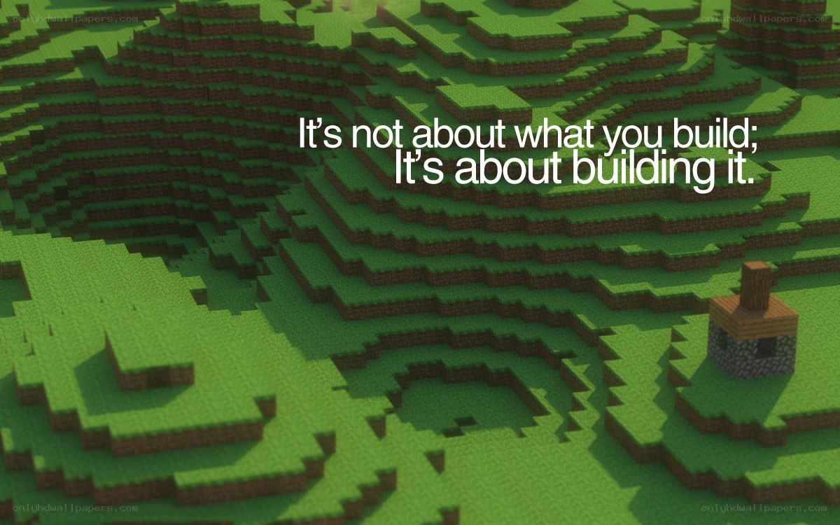Minecraft landscape with quote