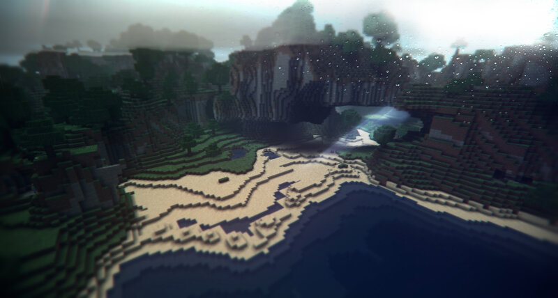 Minecraft landscape with rain