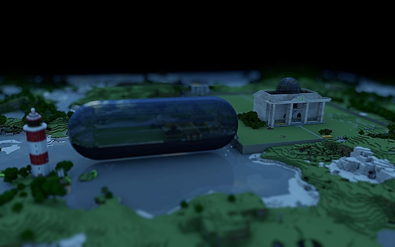 Minecraft landscape with structures