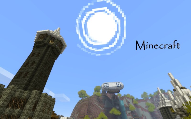 Minecraft landscape with tower