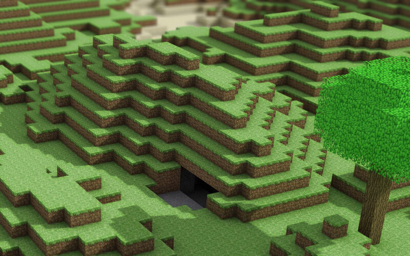 Minecraft landscape with tree