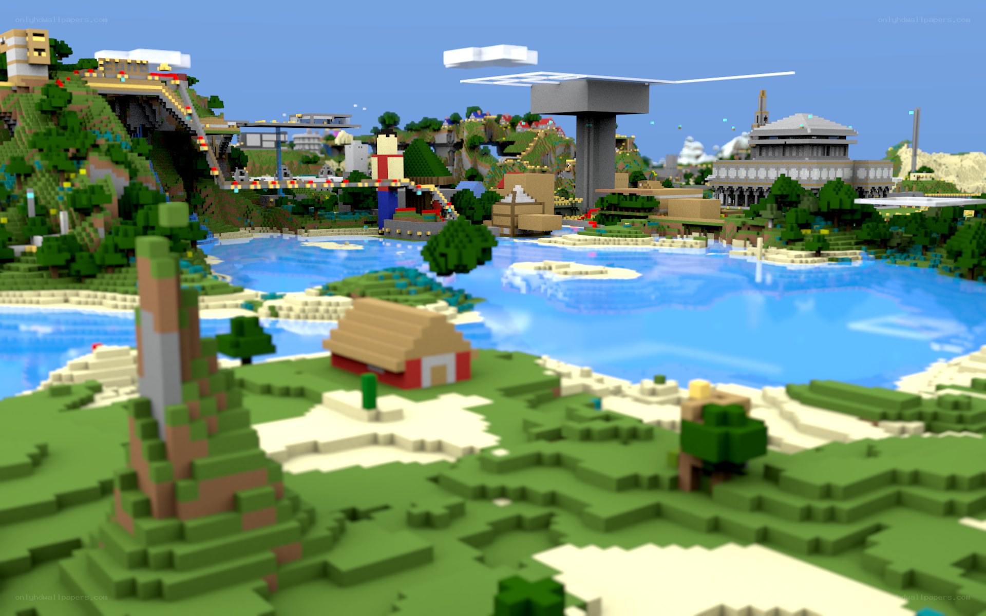 Minecraft landscape with village