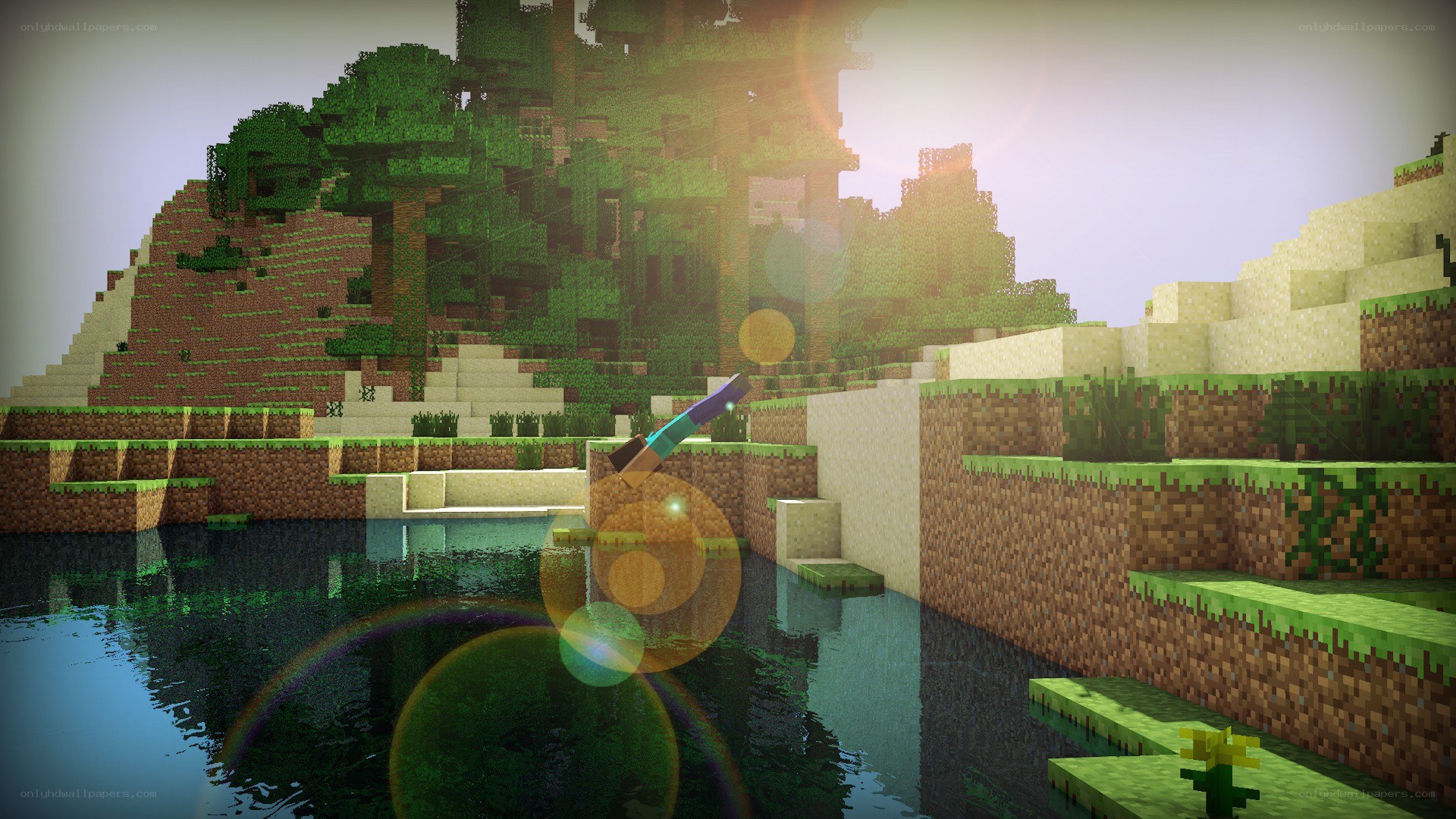 Minecraft landscape with water