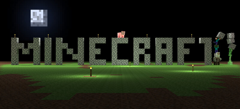 Minecraft logo at night