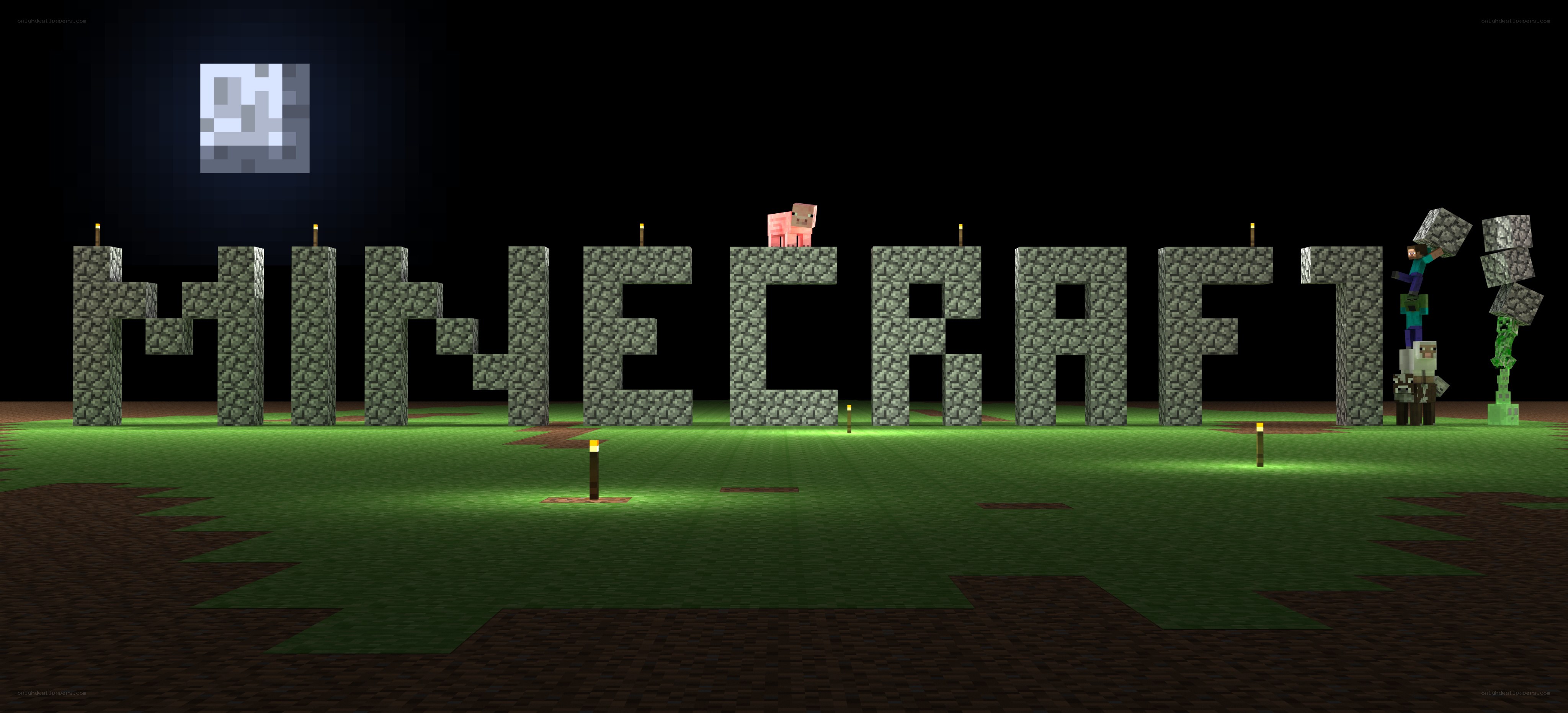 Minecraft logo at night
