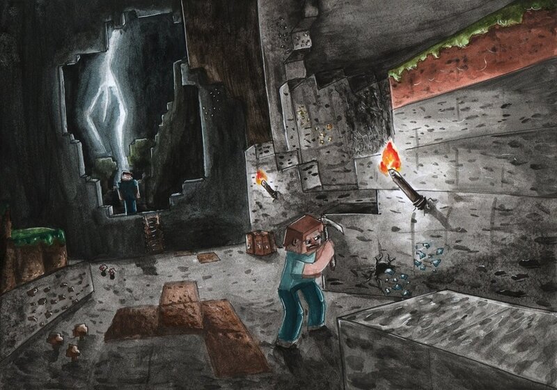 Minecraft miner in cave