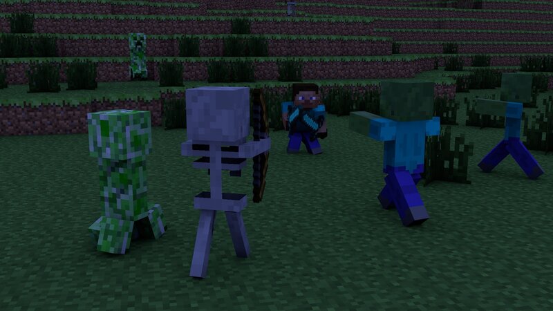 Minecraft mobs in a field