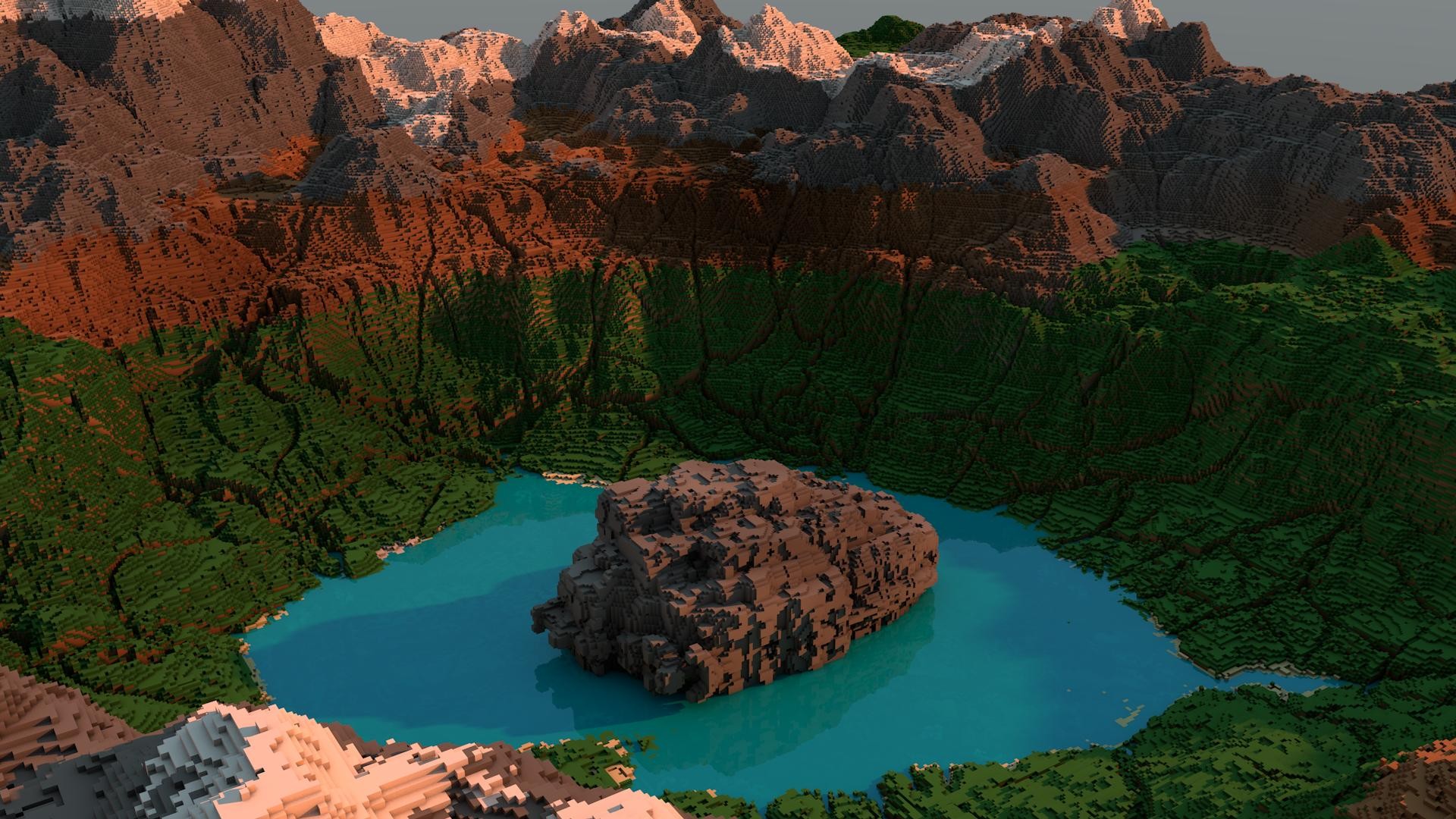 Minecraft mountain lake scene
