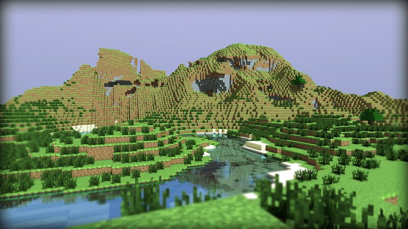 Minecraft Mountain Landscape — Green, Serene, Afternoon, Pixel Art
