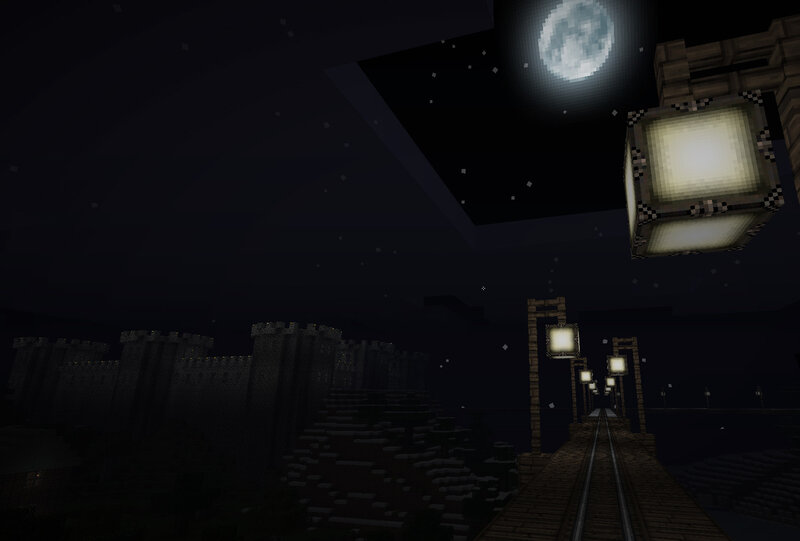 Minecraft night scene with moon