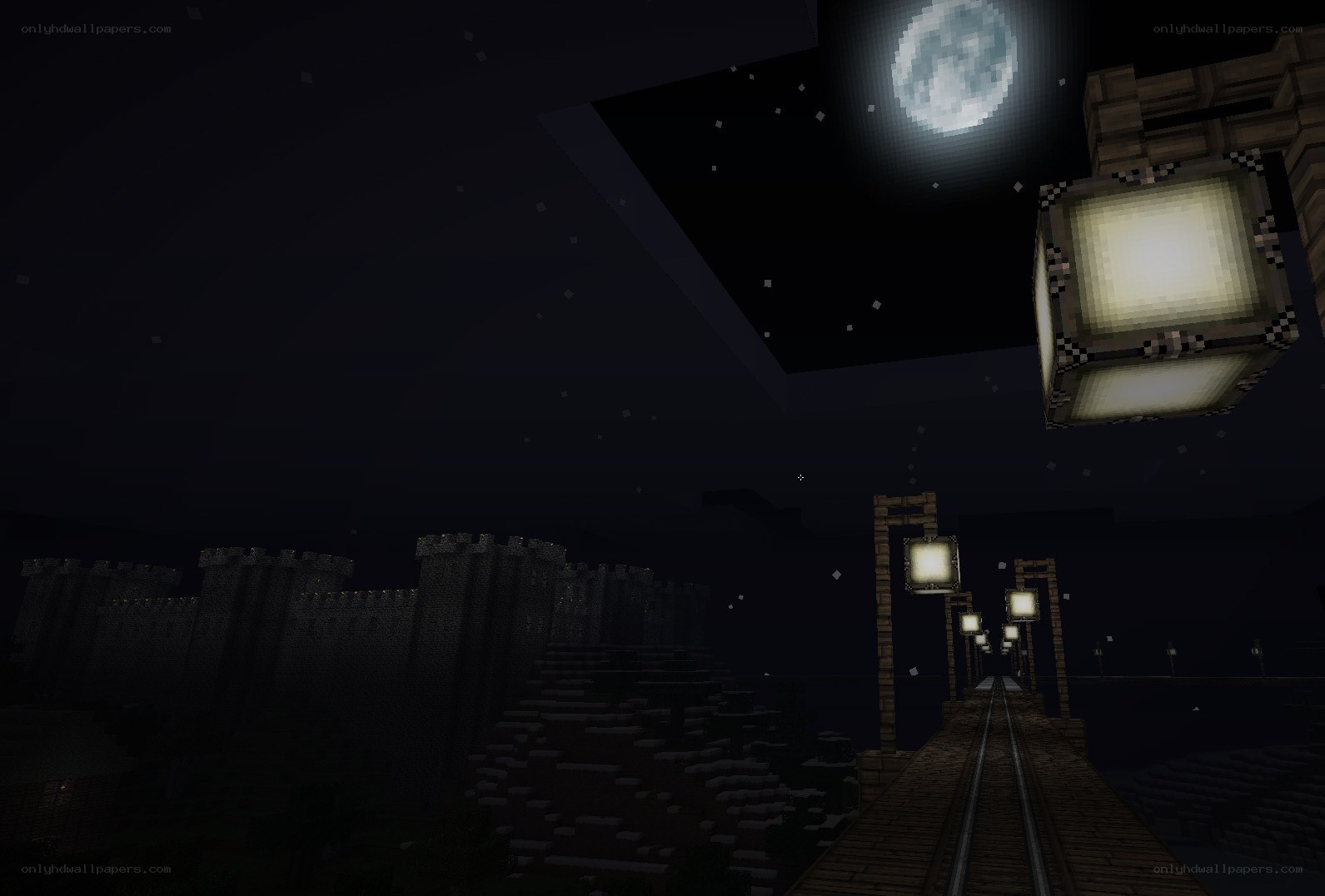 Minecraft night scene with moon