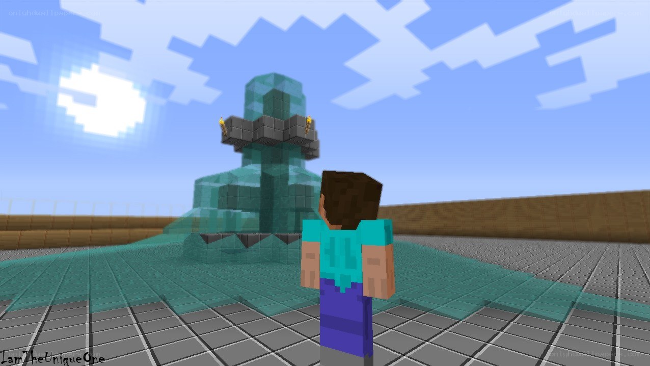 Minecraft player at a statue