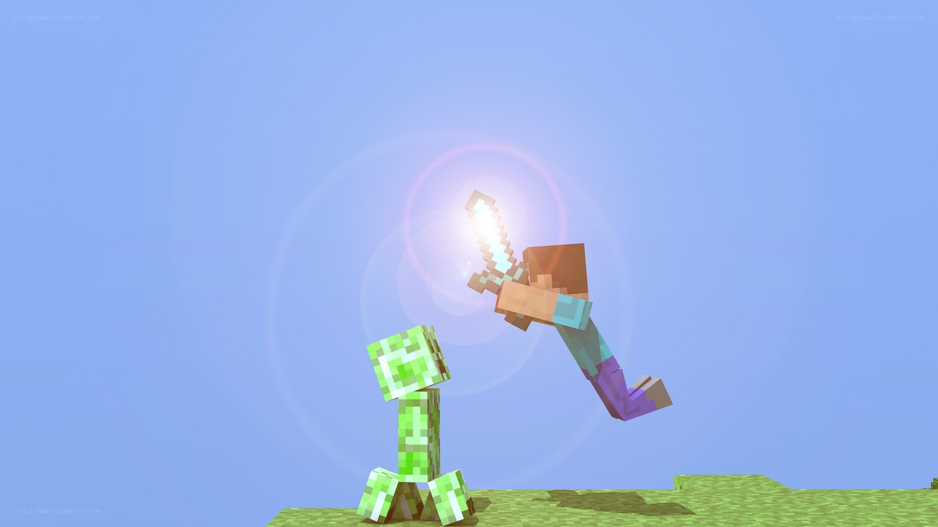 Minecraft player fighting creeper