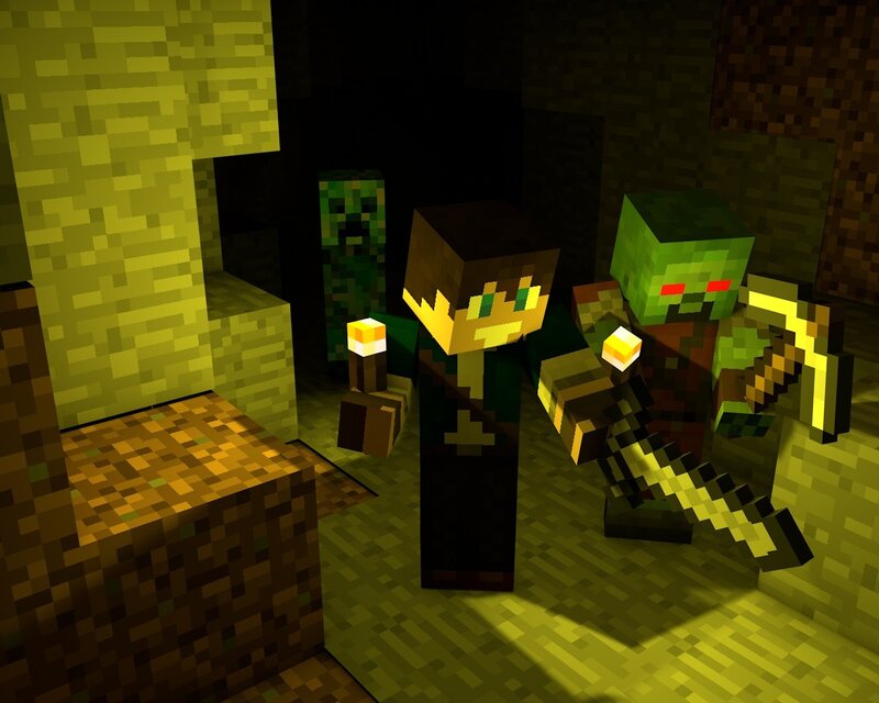 Minecraft player in a cave