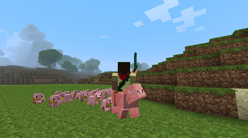 Minecraft player riding pig