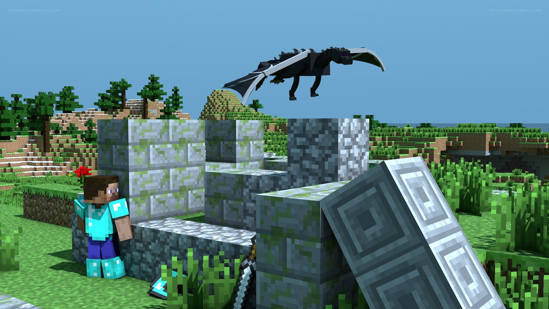 Minecraft player vs Ender Dragon