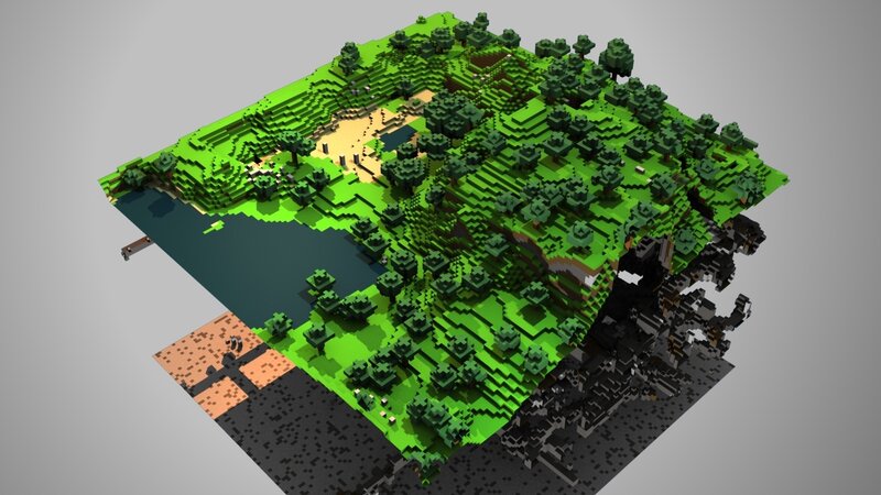 Minecraft-style island landscape