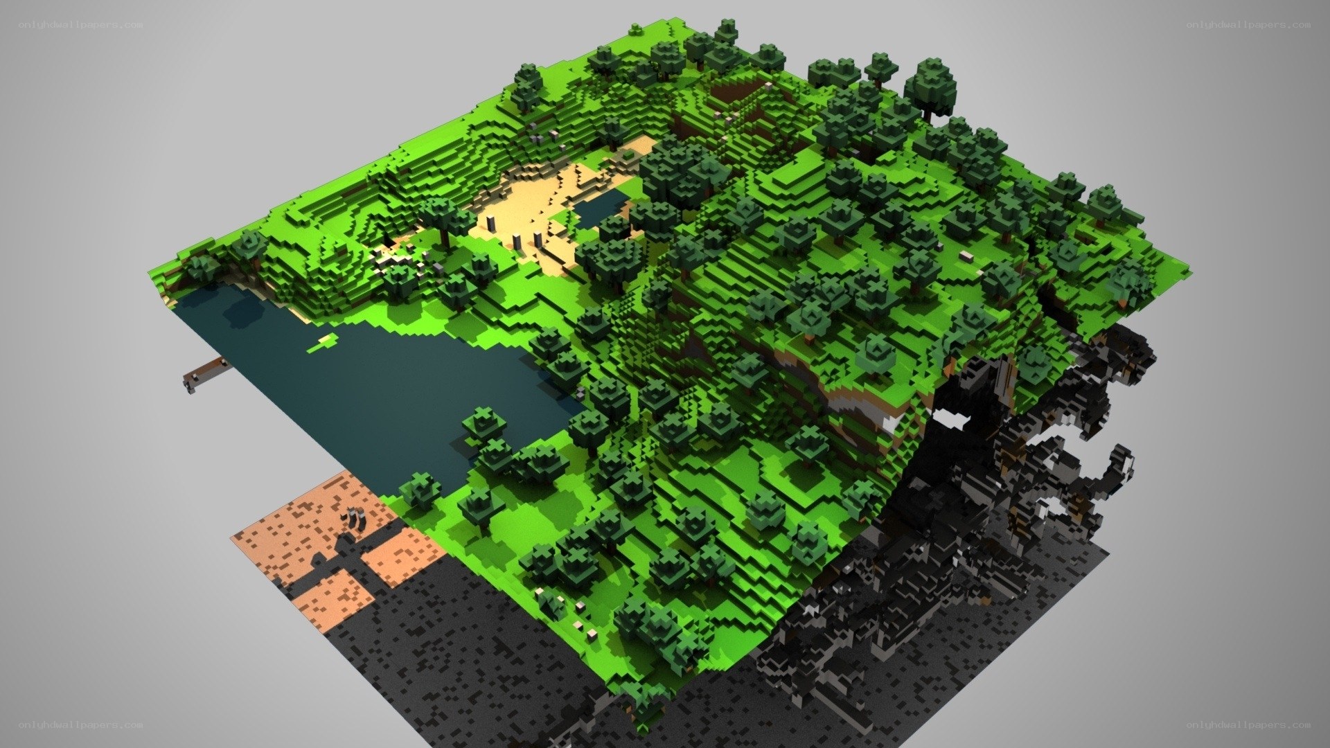 Minecraft-style island landscape