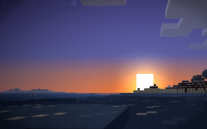 Minecraft sunset over ocean