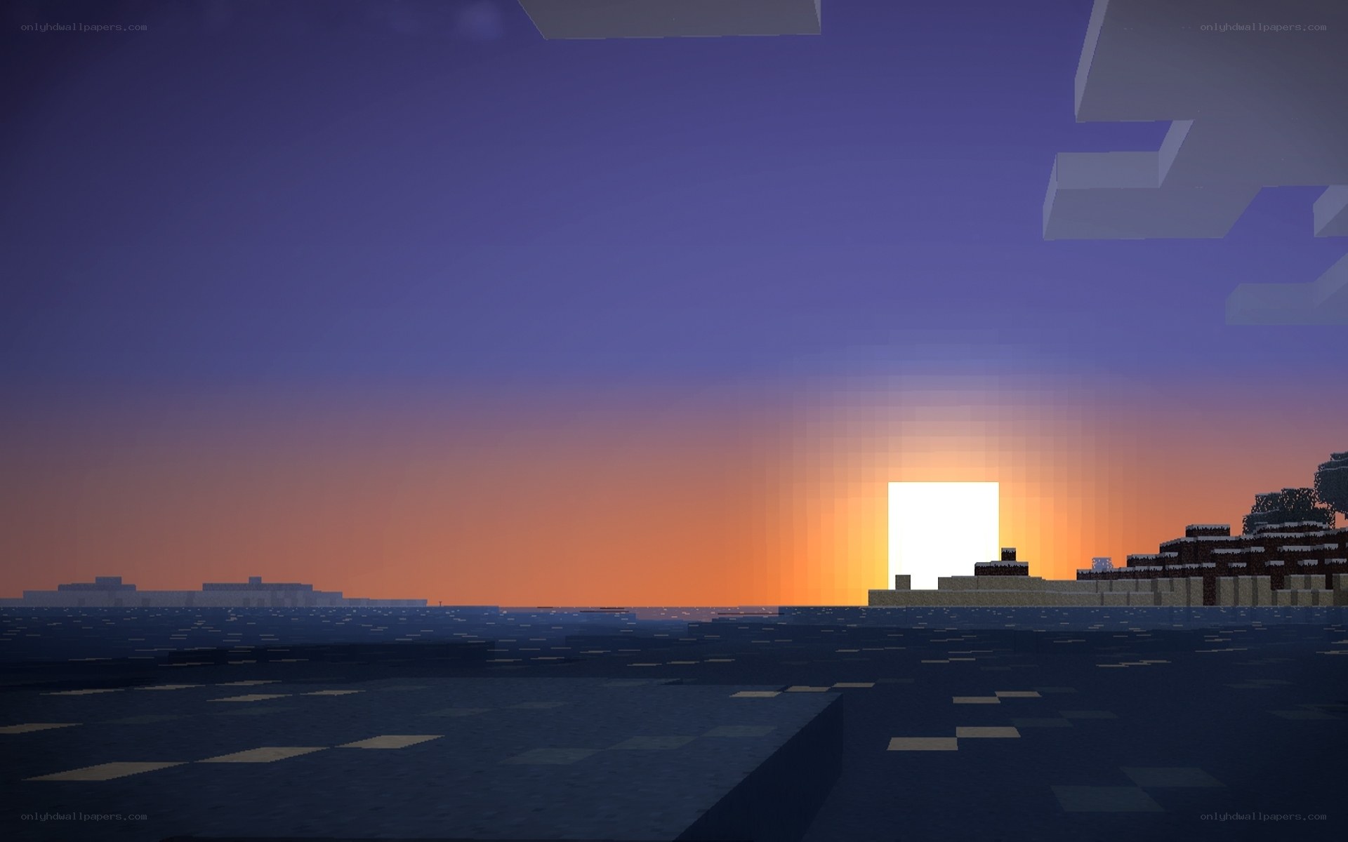 Minecraft sunset over ocean