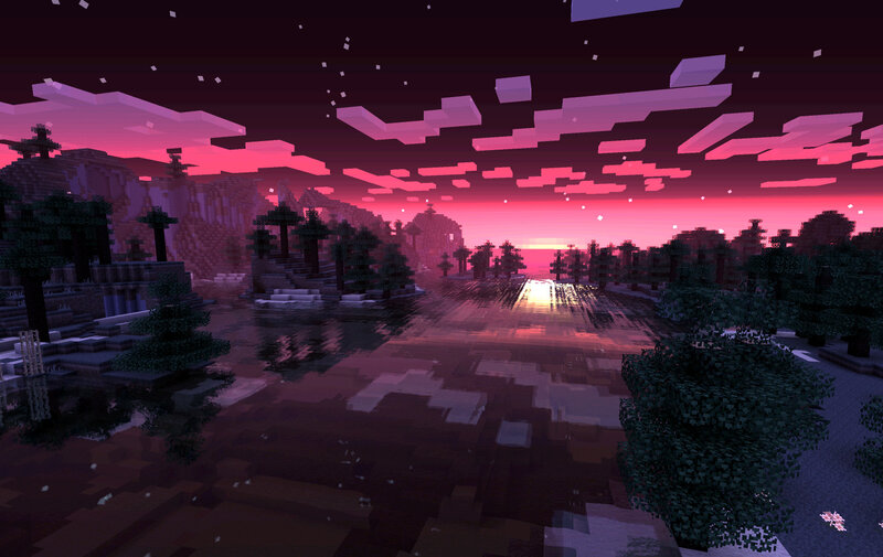 Minecraft sunset over water
