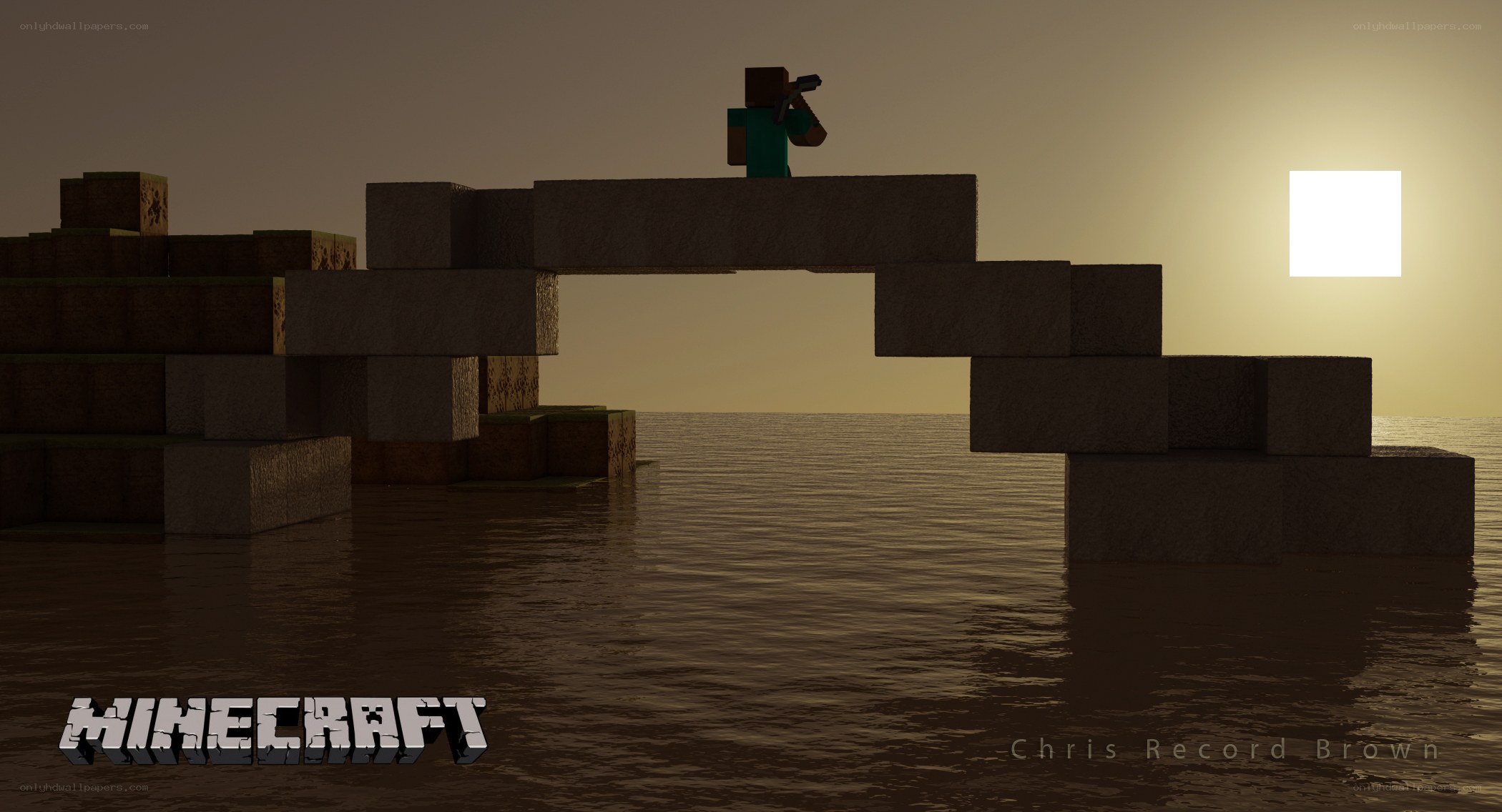 Minecraft sunset scene