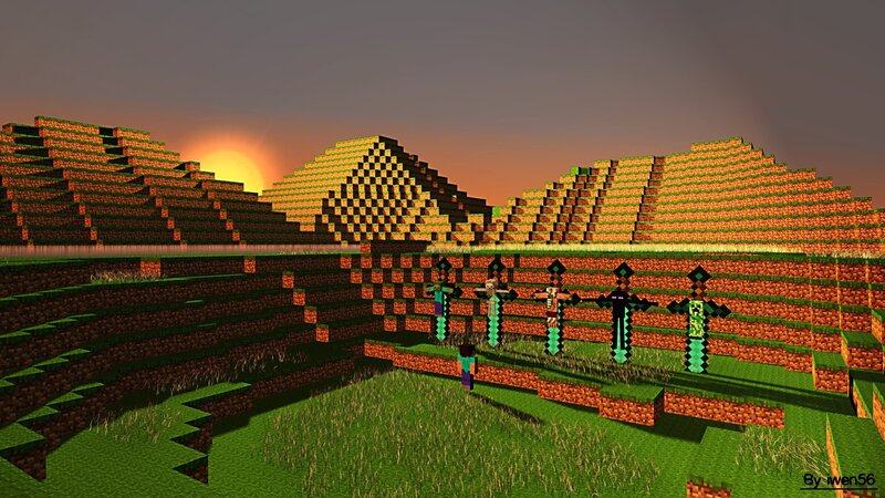 Minecraft sunset with zombies