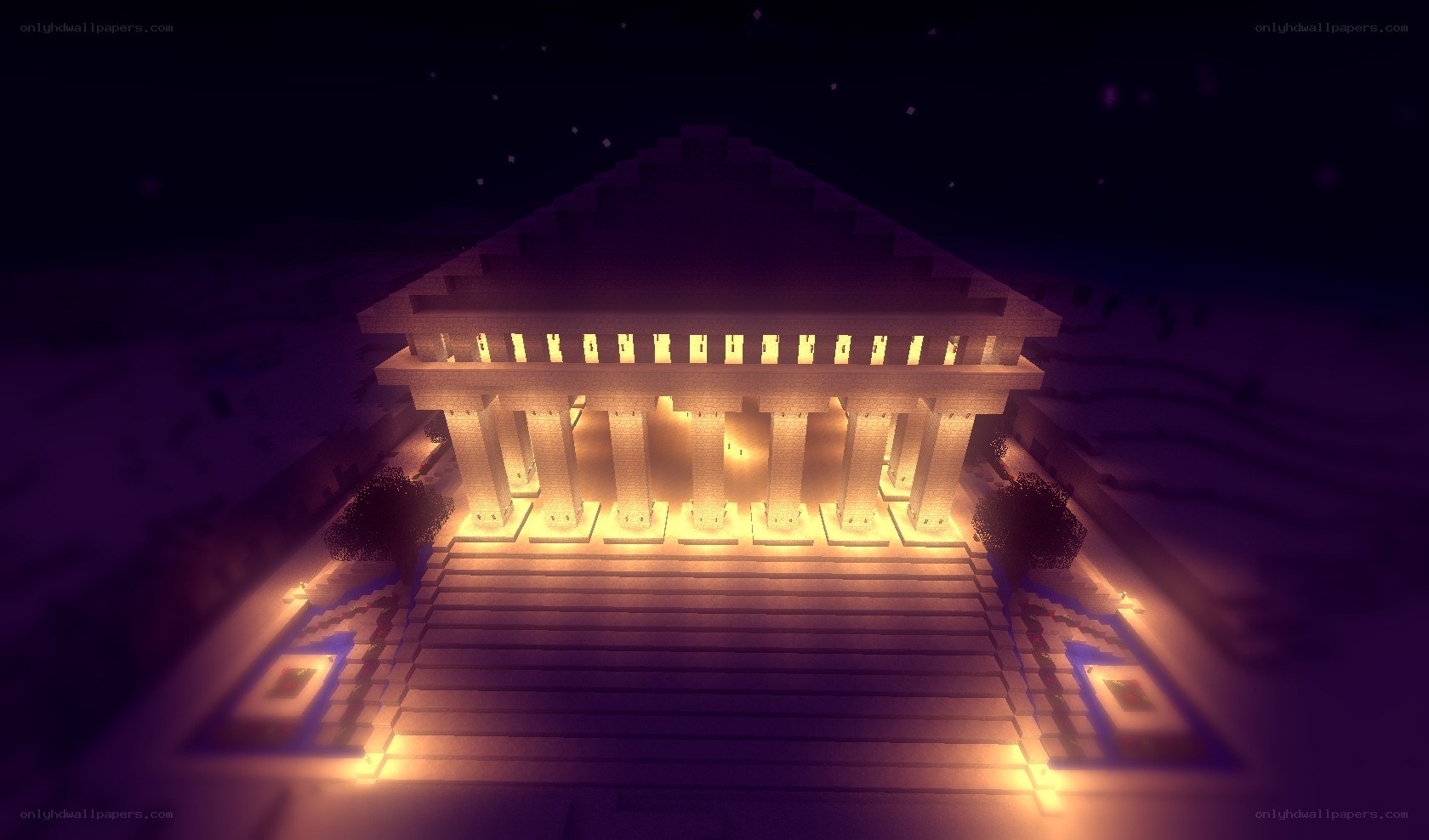 Minecraft temple at night