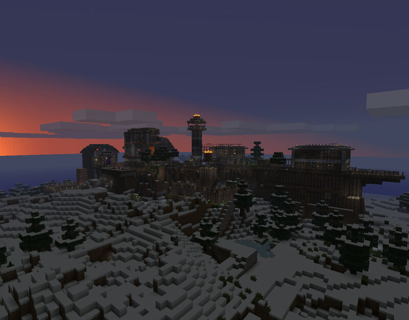 Minecraft village at dusk