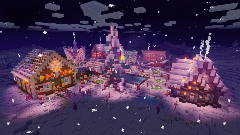 Minecraft Village at Night — Purple
