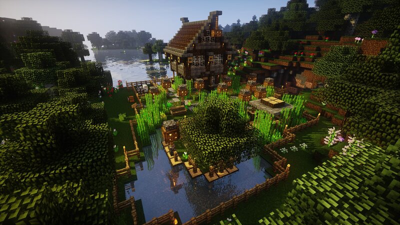 Minecraft Village by Lake