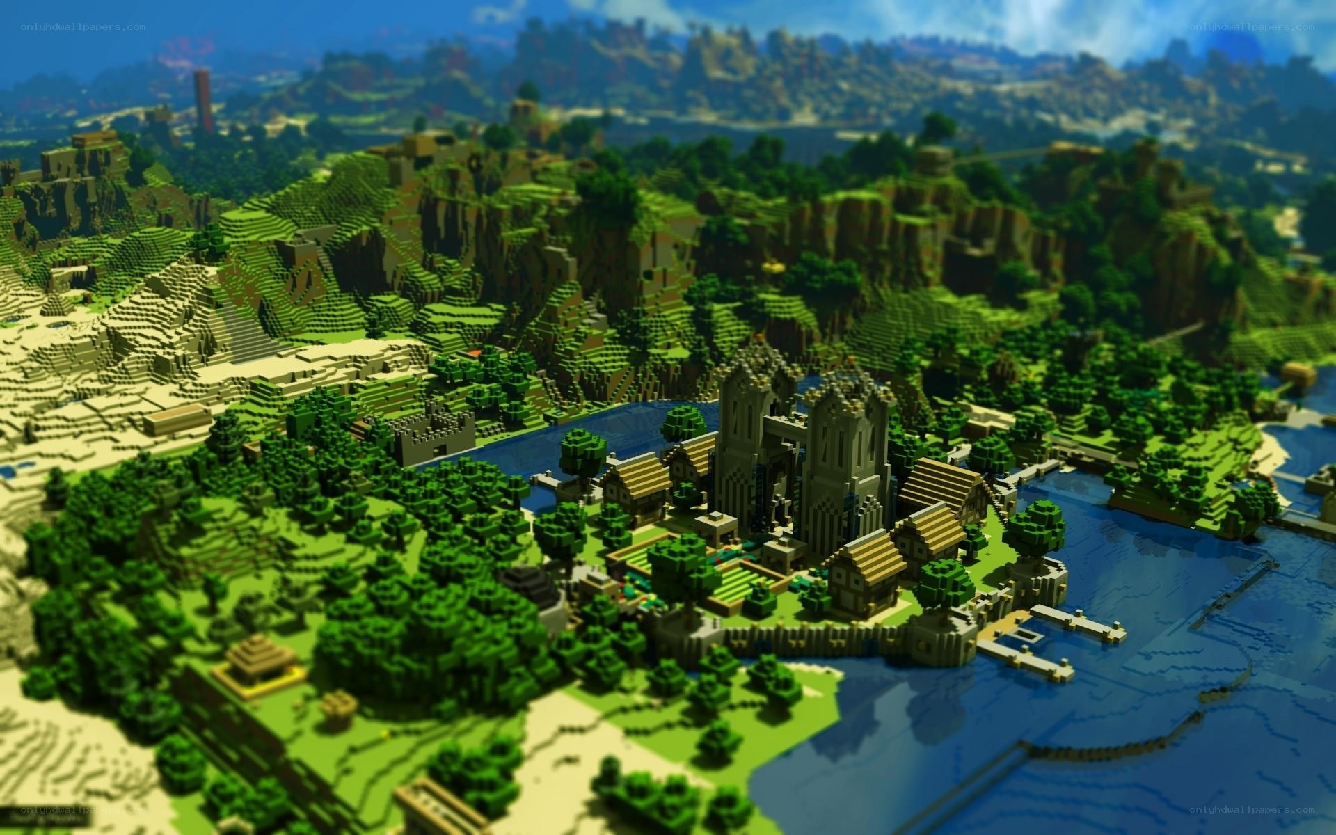 Minecraft village by the lake