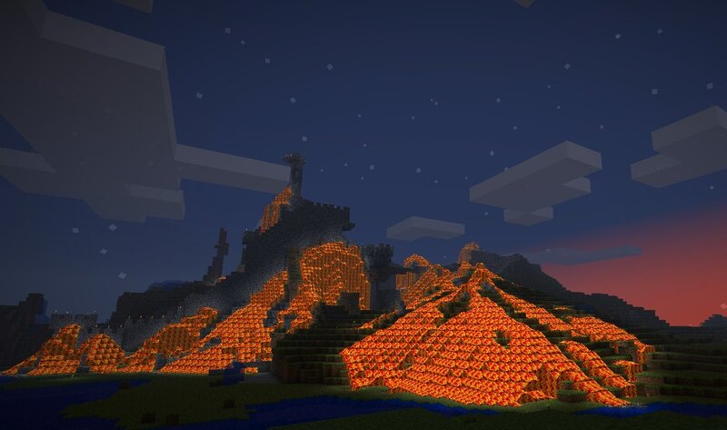 Minecraft volcano at night