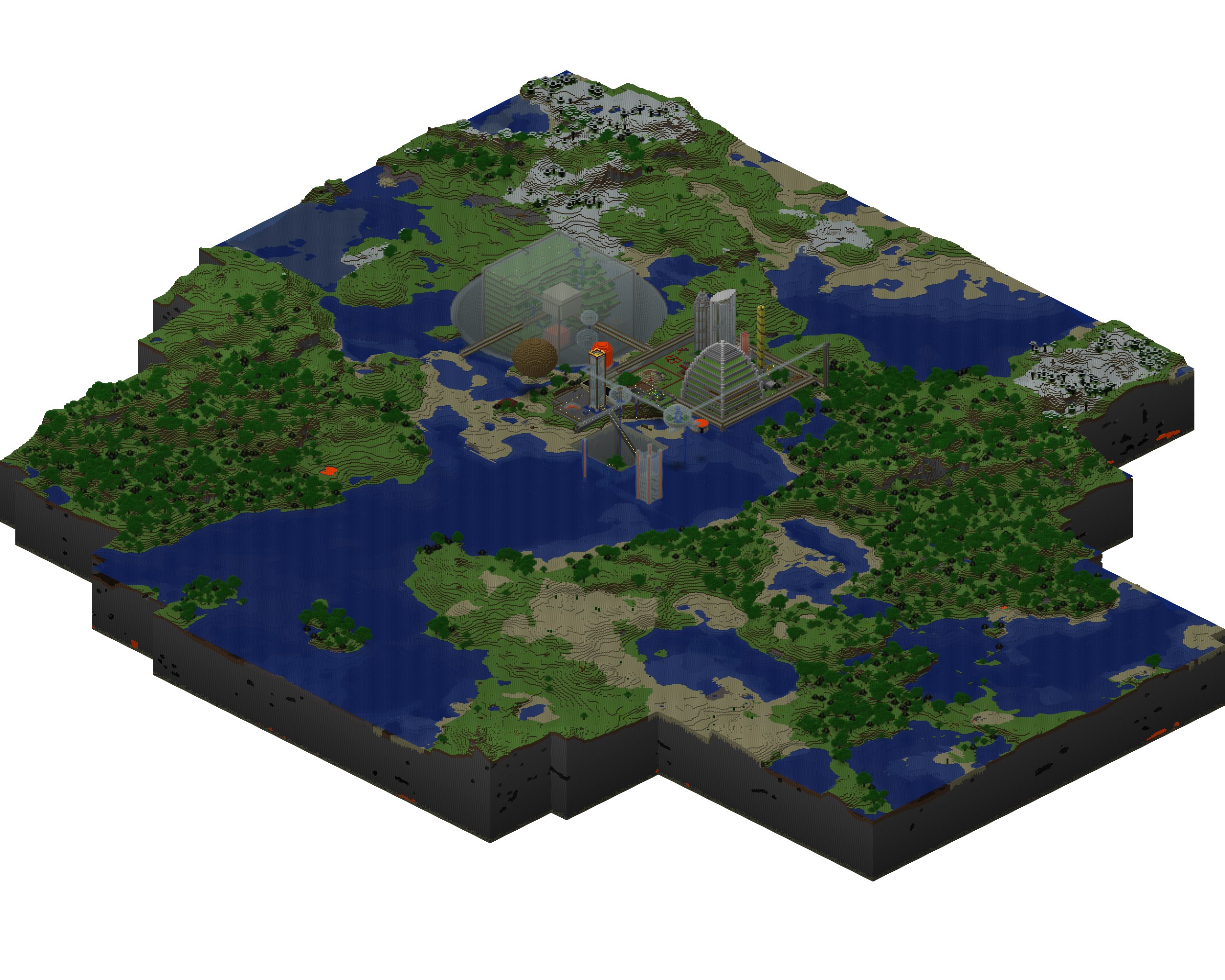 Minecraft world with futuristic city