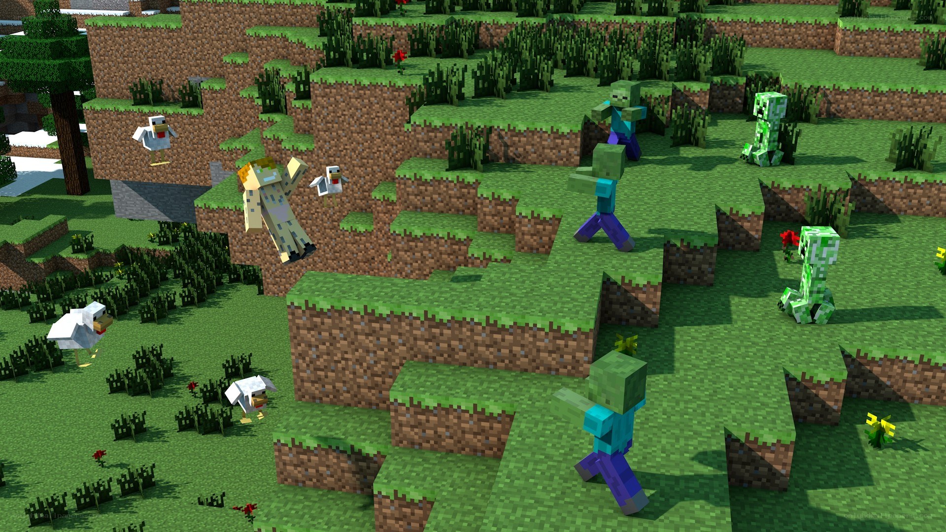 Minecraft zombies and chickens