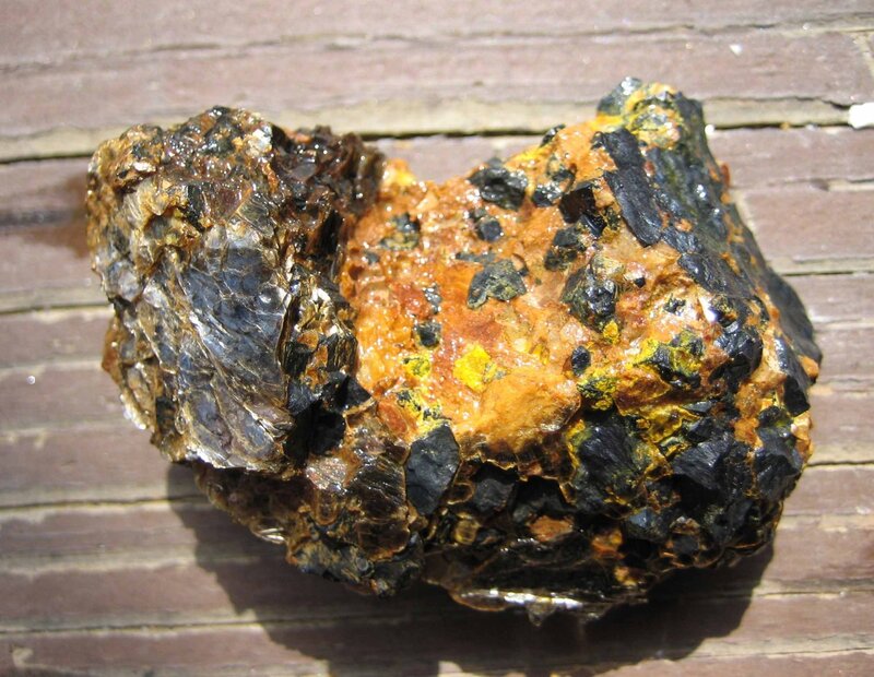 Mineral specimen with black and yellow crystals