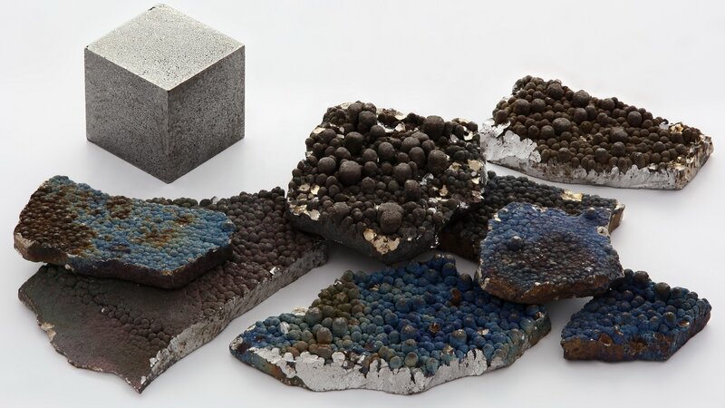 mineral specimens and concrete cube